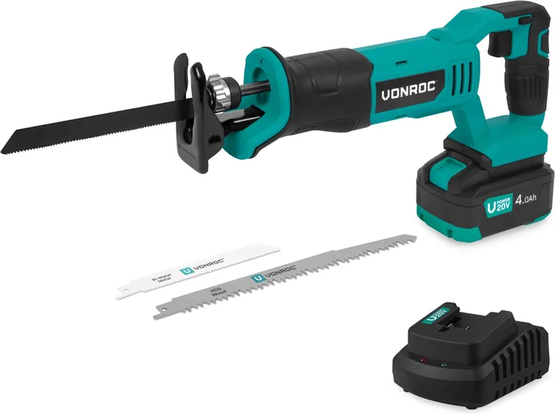 Accu Reciprozaag 20V - Incl. 3 Zaagbladen - Incl. 4.0Ah Accu en snellader de VONROC – image du produit