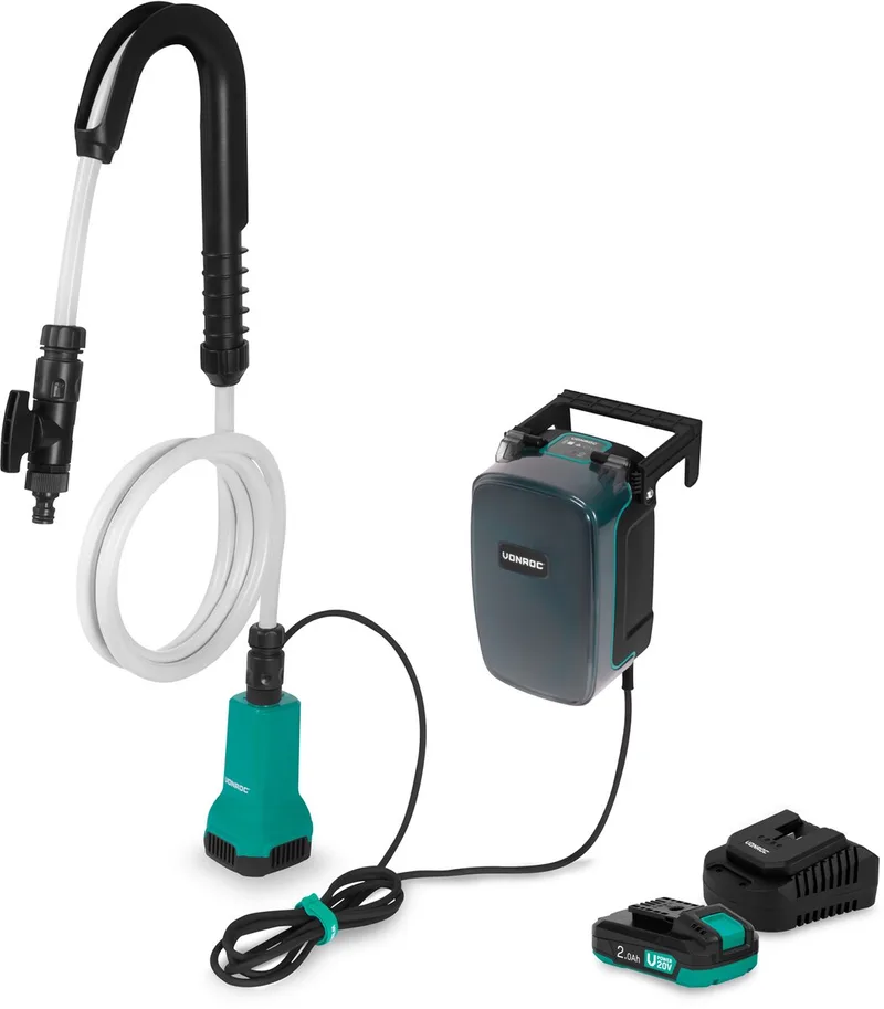 Accu Regentonpomp 20V - 80W - 1800 l/u - 1,75 bar – Met droogloopbeveiliging - Incl. 2.0Ah accu en snellader de VONROC – image du produit