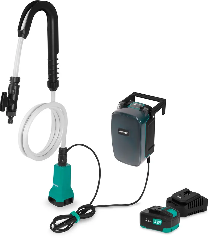 Accu Regentonpomp 20V - 80W - 1800 l/u - 1,75 bar – Met droogloopbeveiliging - Incl. 4.0Ah accu en snellader de VONROC – image du produit