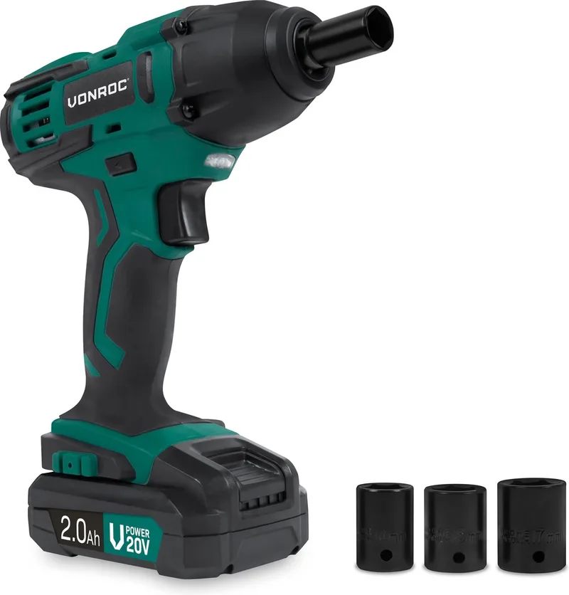 Accu slagmoersleutel 20V – 150Nm – Incl. 4 moerdoppen – Incl. 2.0Ah Accu en snellader von VONROC – Produktbild