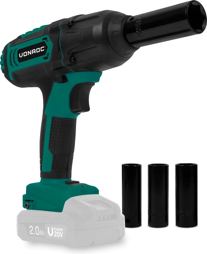 Accu slagmoersleutel 20V – 4 standen: 100/200/300/400Nm - Incl. 4 moerdoppen – geschikt voor het verwisselen van wielbouten en -moeren - Zonder accu & lader de VONROC – image du produit