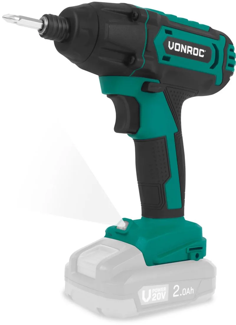Accu Slagschroevendraaier 20V – 180Nm – Opname: 6,35 mm ¼” - Incl. Schroefbits, mag-netische bithouder en dophouder - Excl. Accu en Snellader de VONROC – image du produit
