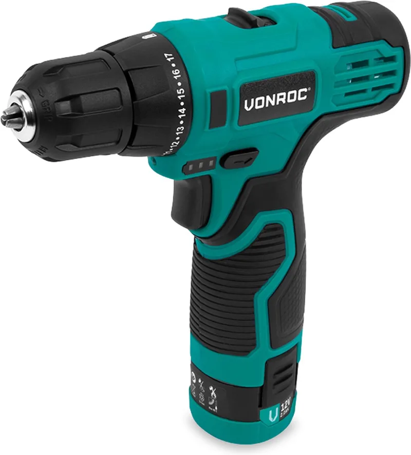 Accuboormachine 12V - Incl. Accu, usb-c kabel en 16-delige boor- en bitset von VONROC – Produktbild
