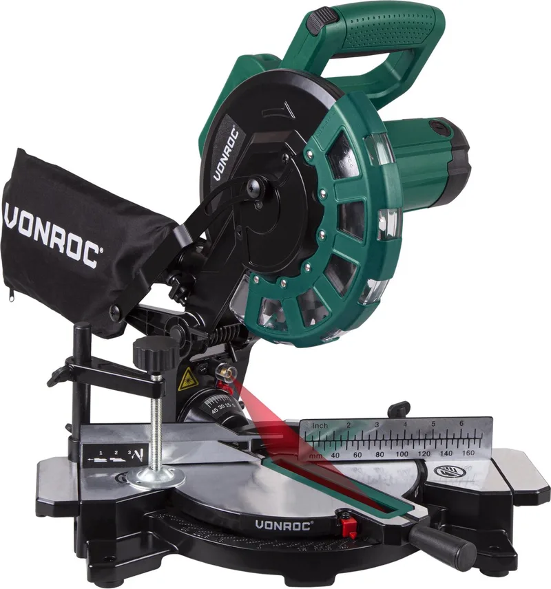 Afkortzaag - Verstekzaag – 1700W – Ø216MM – 4900 /min - Met laser, tafelverbreders & diepteregeling – Incl. zaagblad en werkstukklem von VONROC – Produktbild