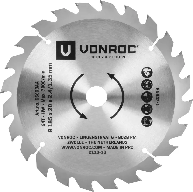 Cirkelzaagblad – 185x20mm – 24 tanden – Geschikt voor hout – Universeel de VONROC – image du produit