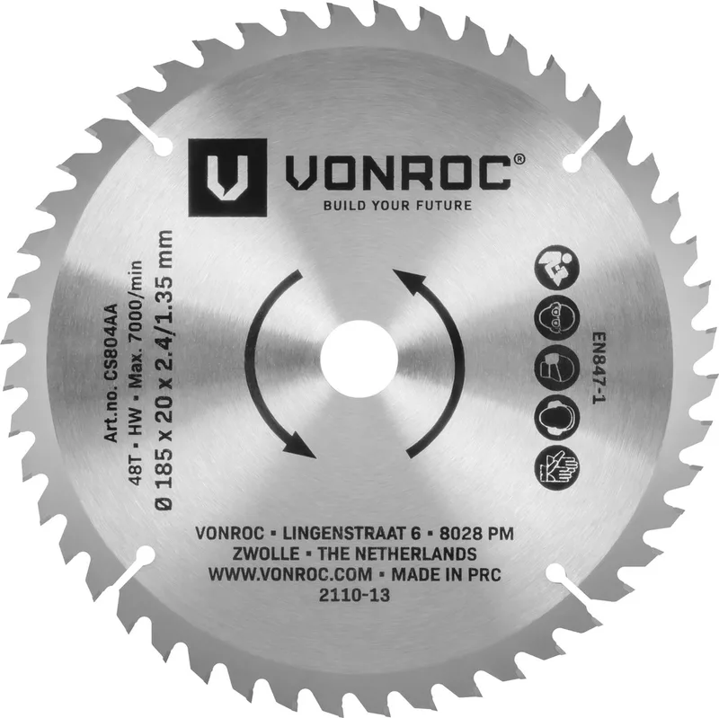 Cirkelzaagblad – 185x20mm – 48 tanden – Geschikt voor hout – Universeel de VONROC – image du produit
