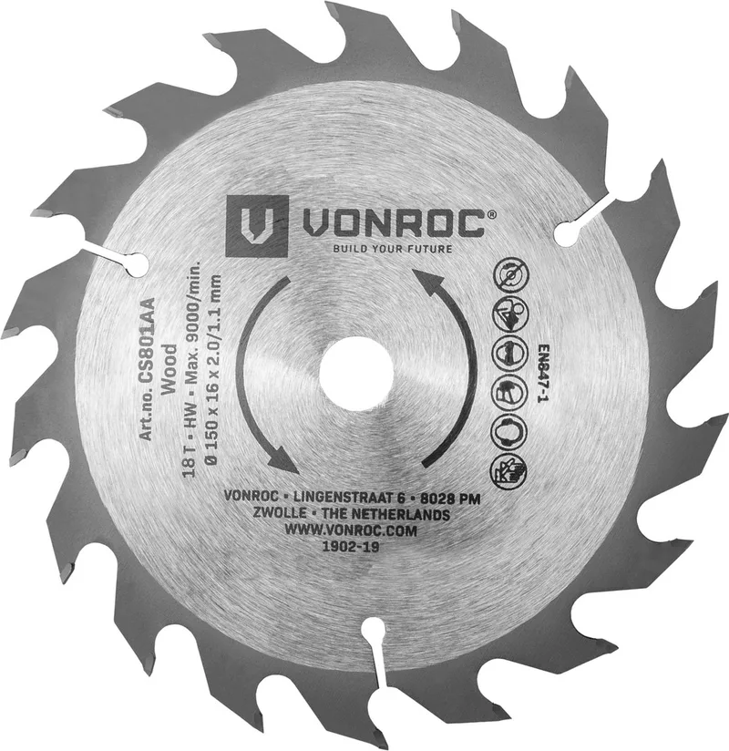Cirkelzaagblad – Ø150MM – 18 tanden – geschikt voor hout – universeel de VONROC – image du produit