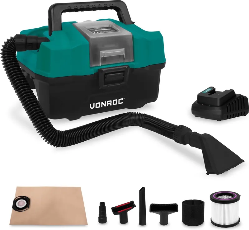 Compacte alleszuiger / stofzuiger - 20V - Incl. Diverse accessoires, 4.0Ah accu en snellader by VONROC – product image