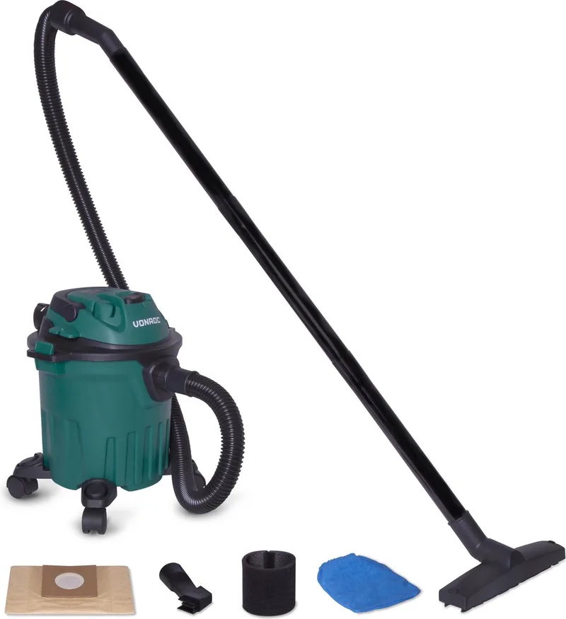 Compacte nat- en droogzuiger / stofzuiger - 1000W – Blaasfunctie – 12L tank - 5m stroomkabel von VONROC – Produktbild