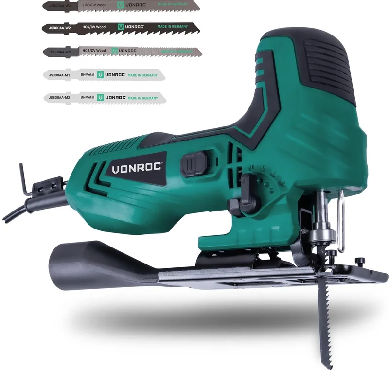 Decoupeerzaag 550W – Ergonomische T handgreep – 4 pendelstanden – Incl. 5 zaagbladen de VONROC – image du produit