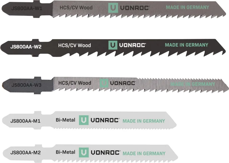 Decoupeerzaagbladen – T-schacht – 5 stuks – hout & metaal – Made in Germany von VONROC – Produktbild