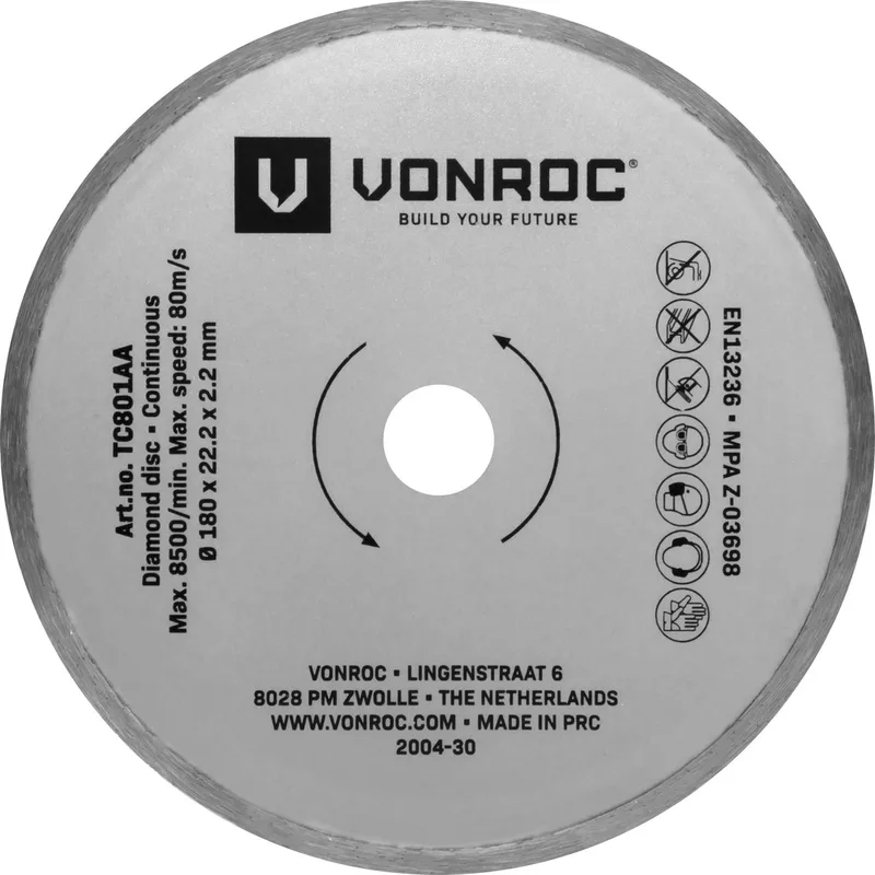 Diamant zaagblad Ø180mm – Volrand – Universeel – O.a. geschikt voor VONROC TC501AC tegelzaag de VONROC – image du produit