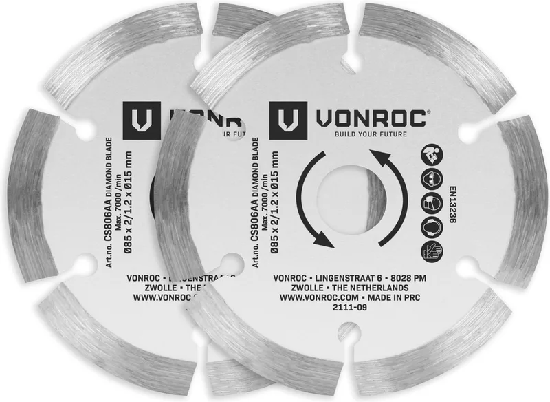 Diamant zaagbladen voor mini cirkel- en invalzagen – 85x15mm - 2 stuks cirkelzaagbladen – Voor steen en keramiek von VONROC – Produktbild