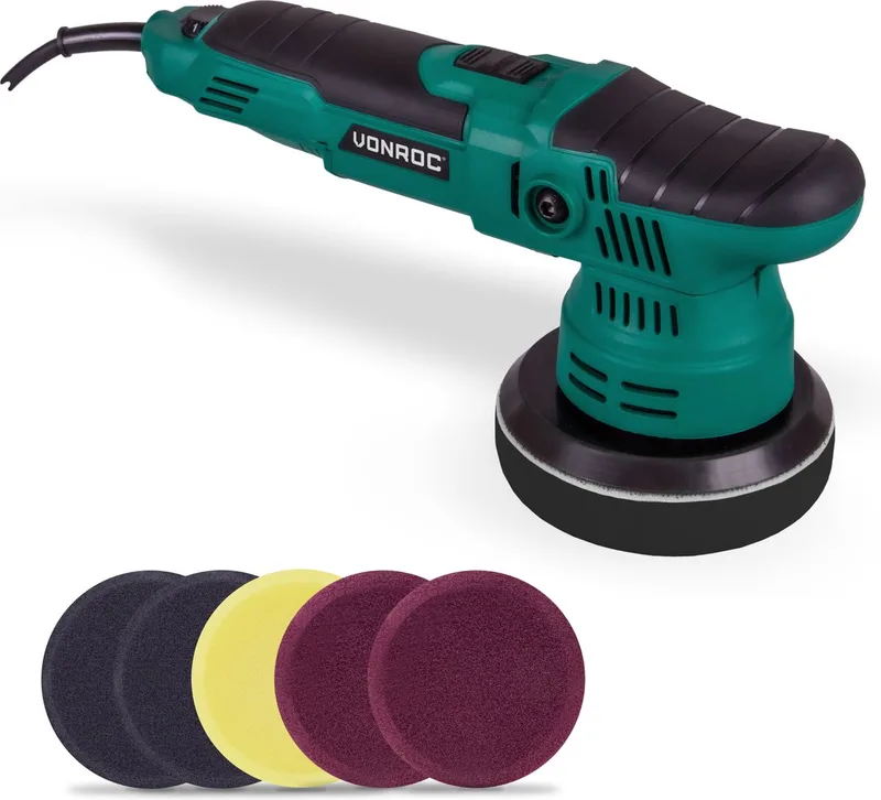 Excentrische polijstmachine - poetsmachine – 650W – Ø125mm – Soft start – Vast vermogen & 7 polijstschijven by VONROC – product image