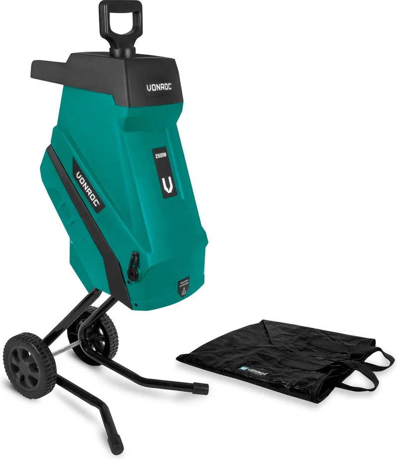 Hakselaar/Shredder 2500W – Voor takken tot Ø45mm – Incl. 45L opvangzak & duwstok van VONROC – productafbeelding