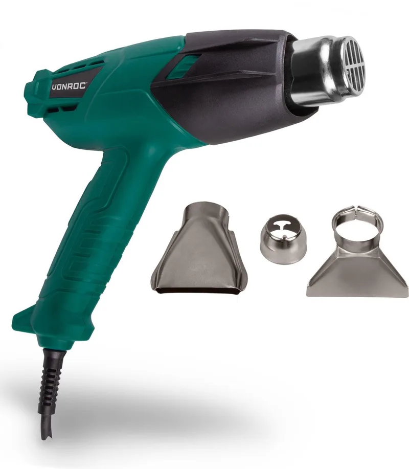 Heteluchtpistool – Verfafbrander – 2000W – 2 temperatuurstanden – Incl. Accessoires & tas van VONROC – productafbeelding