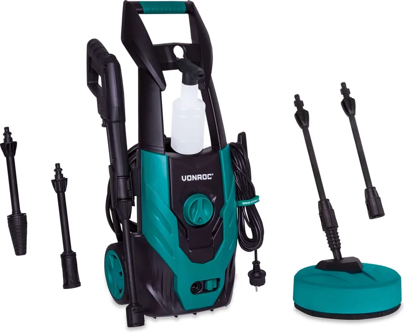 Hogedrukreiniger V14-2 - 1400W – 110 bar – 390 l/h – Incl. 5m slang, reinigingsmiddelen flesje, terrasreiniger en meer by VONROC – product image