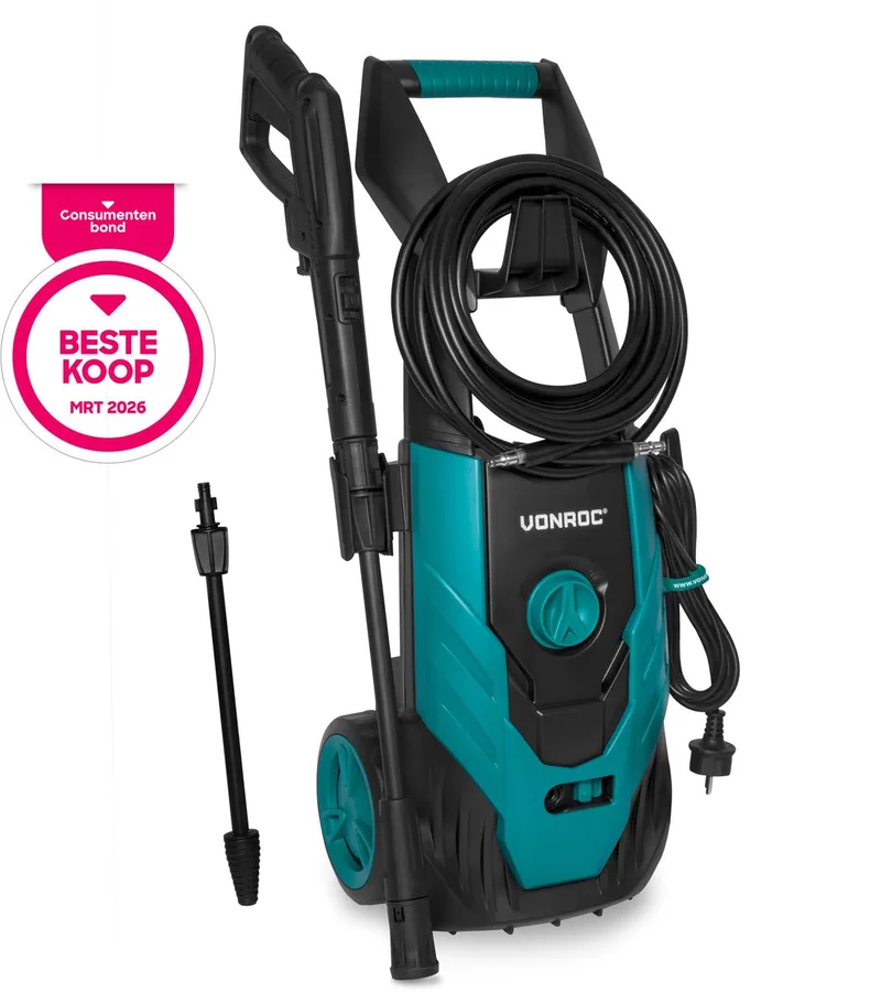 Hogedrukreiniger V18-1 1800W – 140 bar – 420 l/h – Incl. 8m slang, reinigingsmiddelen tank en meer van VONROC – productafbeelding