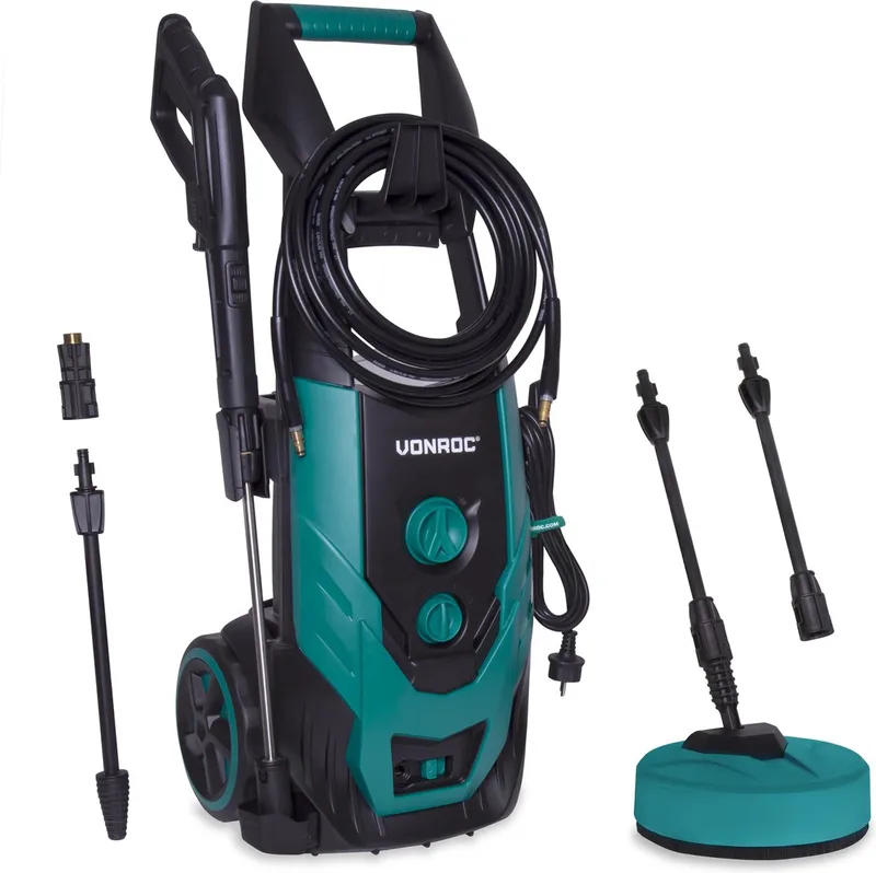 Hogedrukreiniger V22-2 2200W – 170 bar – 450 l/h – Incl. 8m slang, terrasreiniger, reinigingstank en meer de VONROC – image du produit
