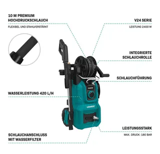 Hogedrukreiniger V24-1 - 2400W – 180 bar - Incl. 10m premium slang en accessoires van VONROC – productafbeelding 4 van 5