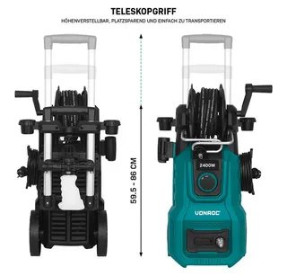 Hogedrukreiniger V24-2 - 2400W – 180 bar - Incl. 10m premium slang, terrasreiniger, schuimsproeier en accessoires van VONROC – productafbeelding 3 van 5