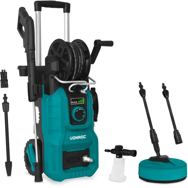 Hogedrukreiniger V24-3 - 2400W – 180 bar – drukregelaar - Incl. 10m premium slang, terrasreiniger, schuimsproeier en accessoires van VONROC – productafbeelding 1 van 5