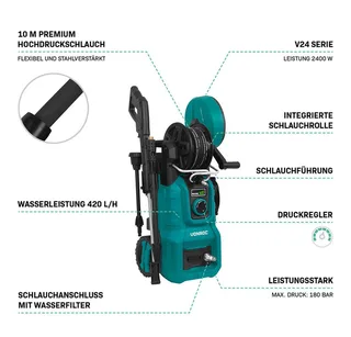 Hogedrukreiniger V24-3 - 2400W – 180 bar – drukregelaar - Incl. 10m premium slang, terrasreiniger, schuimsproeier en accessoires van VONROC – productafbeelding 4 van 5
