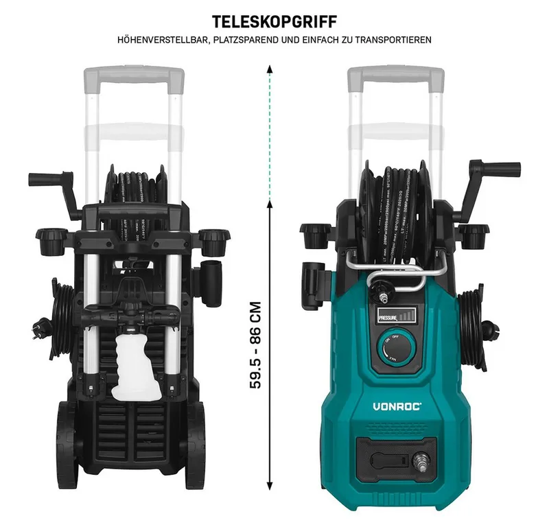 Hogedrukreiniger V24-3 - 2400W – 180 bar – drukregelaar - Incl. 10m premium slang, terrasreiniger, schuimsproeier en accessoires van VONROC – productafbeelding 3 van 5
