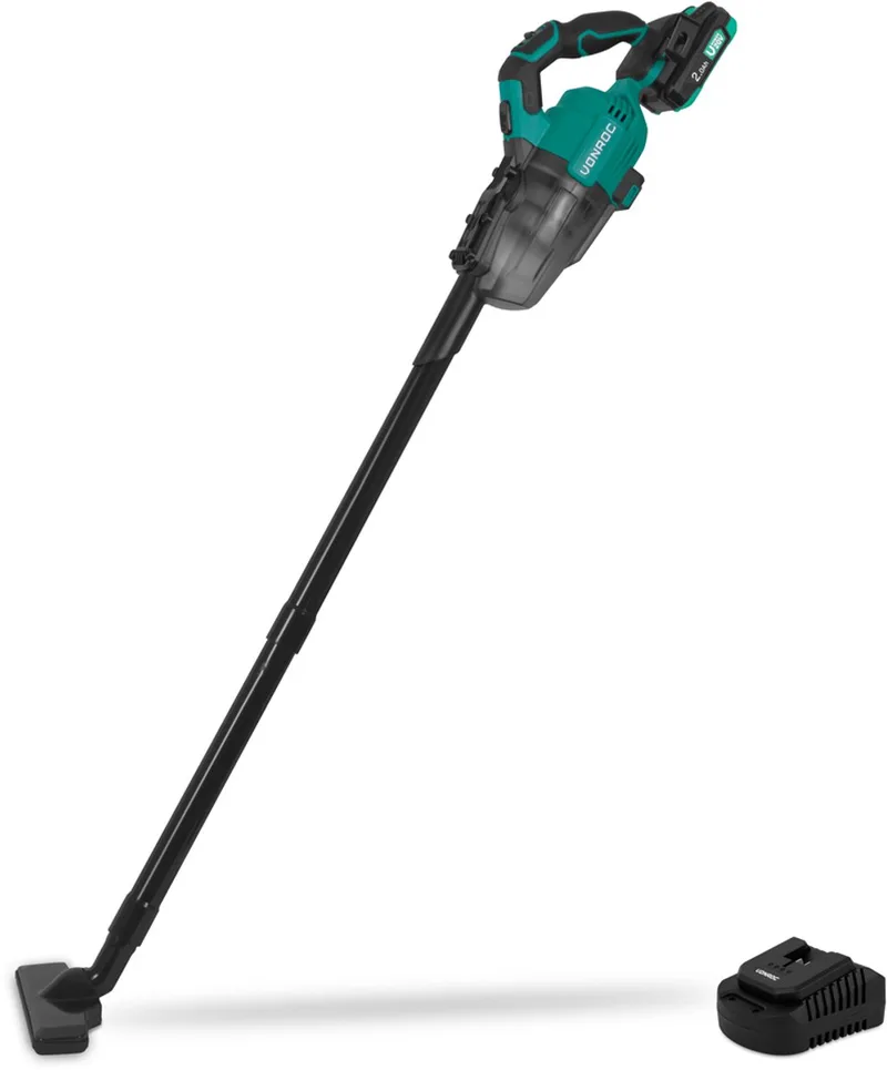 Krachtige accu steelstofzuiger – VPower 20V – Incl. 2.0Ah Accu en snellader – 0.6L opvangbak - Incl. 3 mondstukken, 2 verlengbuizen en flexibele slang by VONROC, Green – product image