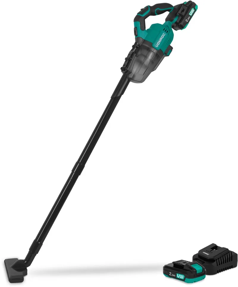 Krachtige accu steelstofzuiger – VPower 20V – Incl. 2x 2.0Ah Accu en snellader – 0.6L opvangbak - Incl. 3 mondstukken, 2 verlengbuizen en flexibele slang von VONROC, Grün – Produktbild