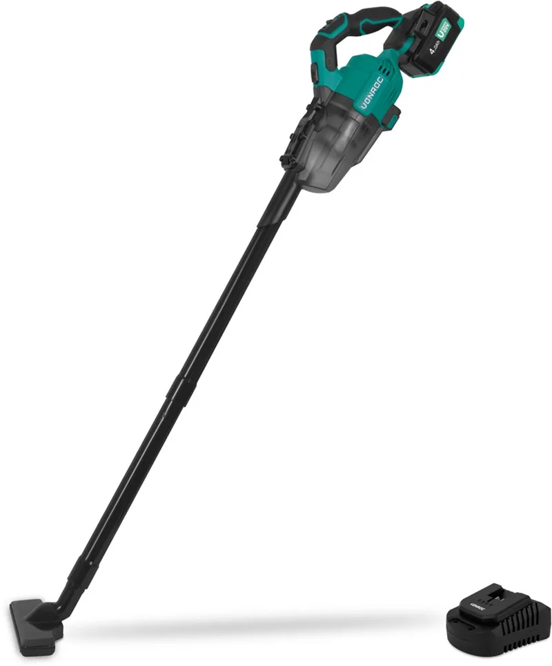 Krachtige accu steelstofzuiger – VPower 20V – Incl. 4.0Ah accu & snellader – 0.6L opvangbak - Incl. 3 mondstukken, 2 verlengbuizen en flexibele slang de VONROC, Vert – image du produit