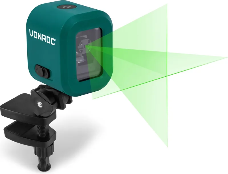 kruislijnlaser– Groen – 4V accu– 1800mah - Zelfnivellerend – 18 meter bereik – Incl. bevestigingsbeugel, USB-C kabel & opbergtas de VONROC – image du produit