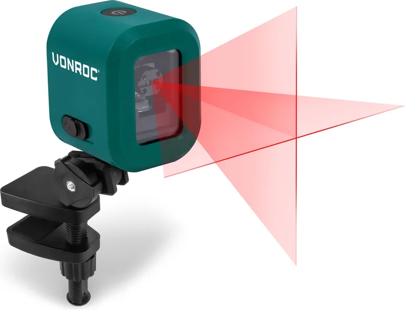 Kruislijnlaser– Rood – 4V accu – 1800mah - Zelfnivellerend – 10 meter bereik – Incl. bevestigingsbeugel, USB-C kabel & opbergtas de VONROC – image du produit