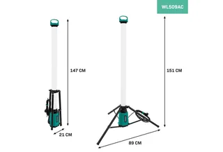 PRO Bouwlamp 360° - LED - 76W - met driepoot/statief - Zeer krachtig: 11.500 lumen - hoogte: 151 cm - 5 meter kabel van VONROC, Groen – productafbeelding 2 van 4