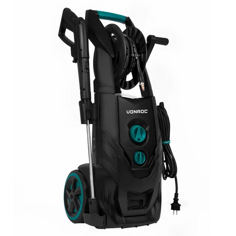 PRO Hogedrukreiniger V25-2 – 2500W – 195 bar – 468 l/h – Duurzame inductiemotor – Incl. 8m slang, slanghaspel, terrasreiniger, reinigingstank en meer de VONROC – image du produit 4 sur 5