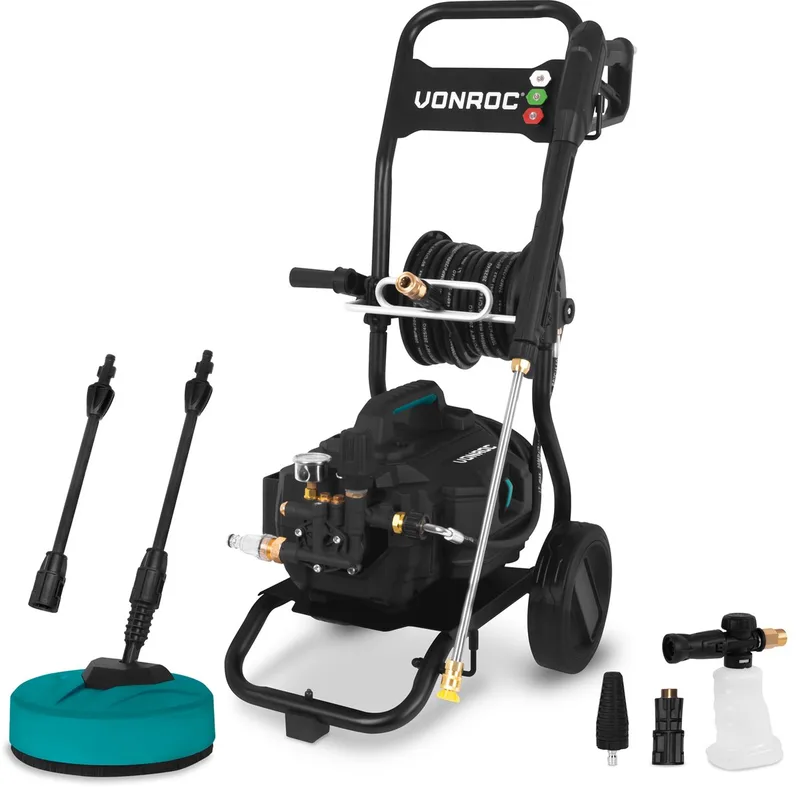 PRO Hogedrukreiniger V25-3 - 2500W – 180 bar - 468 l/h – inductiemotor – 15m premium slang - Incl. terrasreiniger, schuimsproeier en 5 nozzles van VONROC – productafbeelding 1 van 5