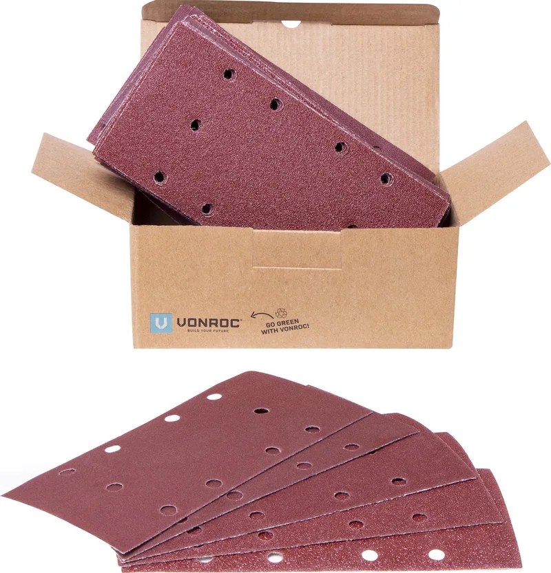 Schuurpapier set 92 x 187mm– 50 stuks – Voor vlakschuurmachines - Klittenbandbevestiging von VONROC – Produktbild