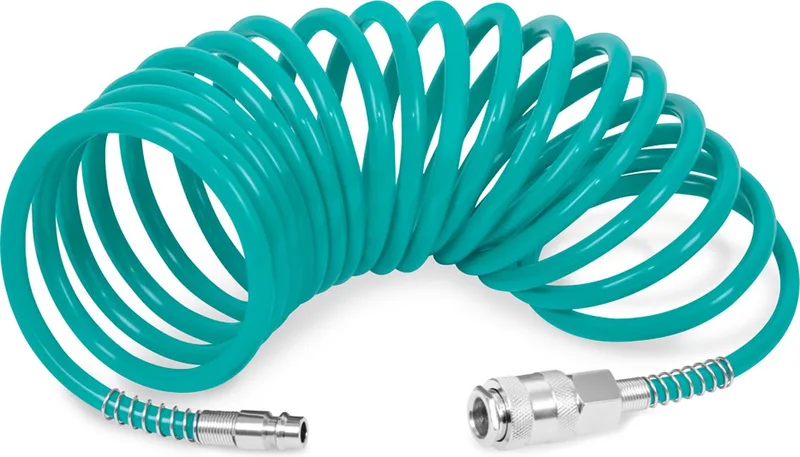 Spiraalslang 5m - Luchtslang voor compressor - Universele koppelingen - DIN/EURO Ma-le – DIN/EURO/ORION Female - 10 bar by VONROC – product image