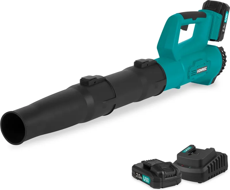 TurboJet Bladblazer 20V - Axiaal design: zeer krachtig, hoog rendement - Luchtvolume 420m3/uur - Incl. 2x 2.0Ah Accu en snellader fra VONROC – produktbillede