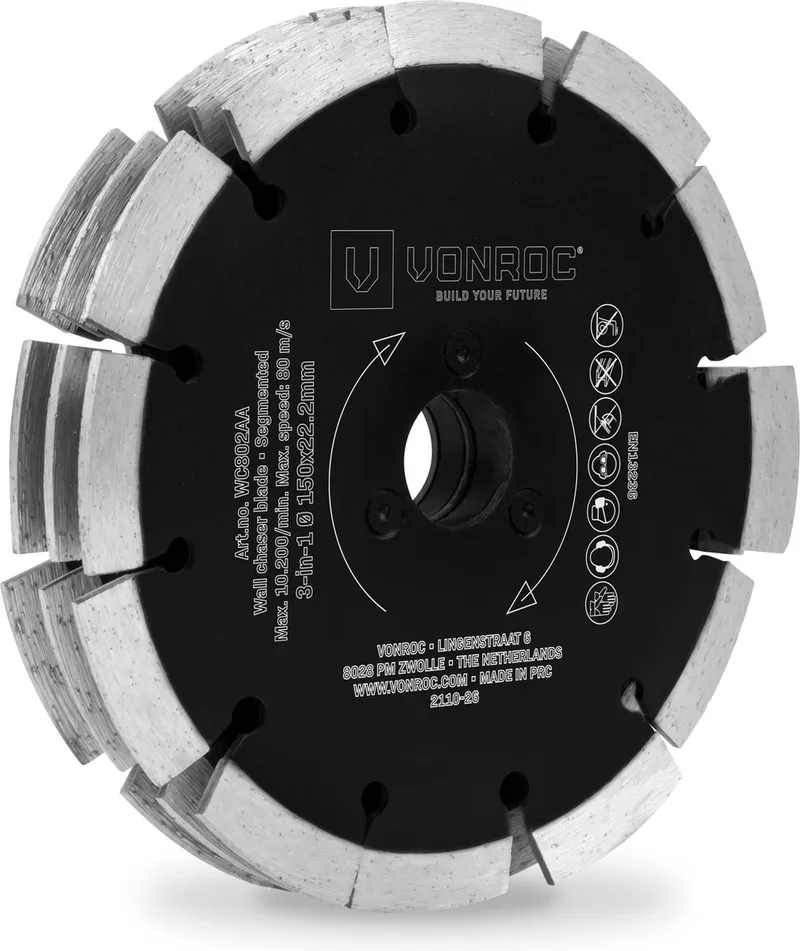 VONROC 3-in-1 Diamant zaagblad - 150x22,2mm - Voor VONROC PRO sleuvenfrees WC503AC de VONROC – image du produit
