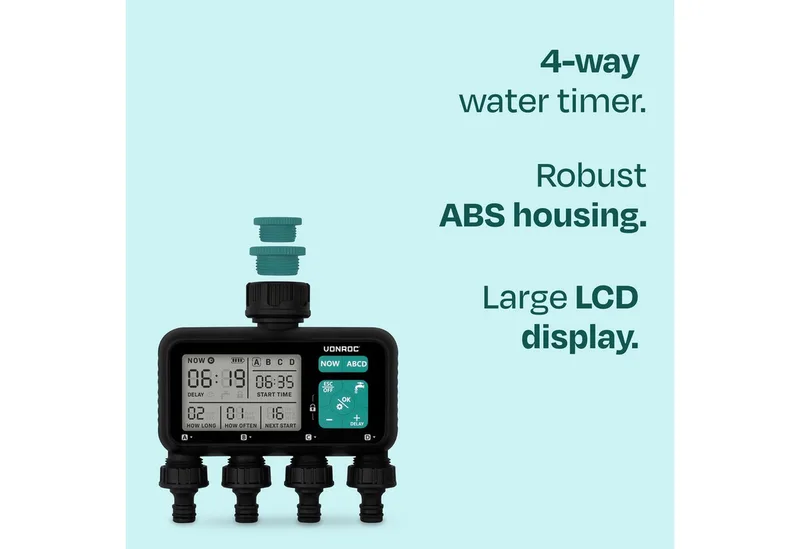 VONROC 4-weg watertimer – Besproeiingscomputer voor 4 zones – Instelbare bewateringstijd en -frequentie per zone by VONROC – product image 3 of 5