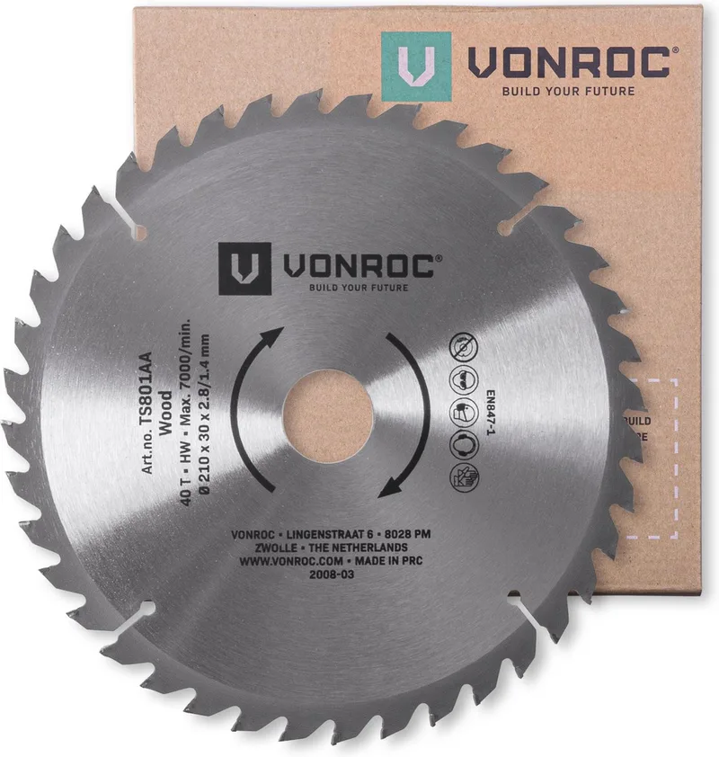 Zaagblad – 210mm – 40 tanden – voor hout – geschikt voor tafelzagen en afkortzagen de VONROC – image du produit