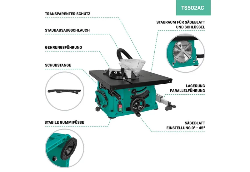 Zaagtafel – compact model – 1500W - 5000rpm - Ø210mm – Incl. 40T zaagblad de VONROC – image du produit 4 sur 5
