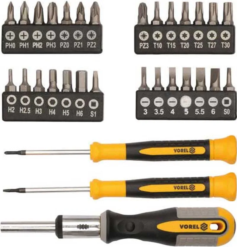 31-delige Schroevendraaierset met Verwisselbare Bits: Platte, Kruis, Torx, Hex van Vorel, Rood – productafbeelding