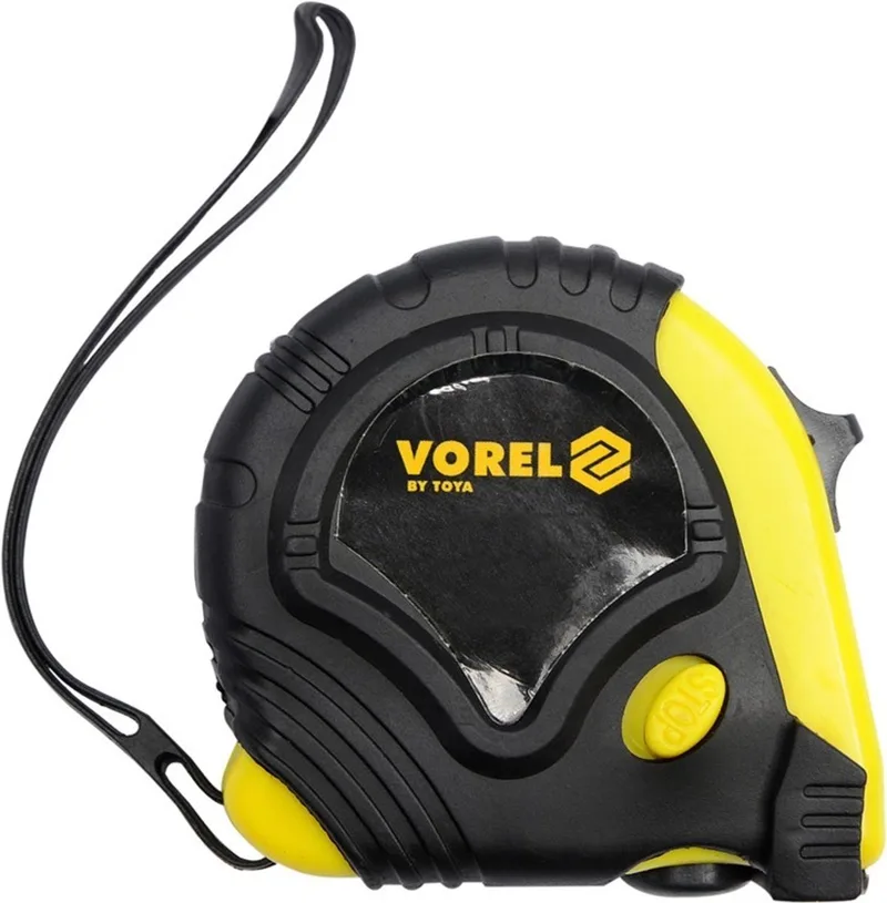 Gele en Zwarte Rolmaat - 10m x 25mm - Roterende Haak van Vorel, Geel, Zwart – productafbeelding