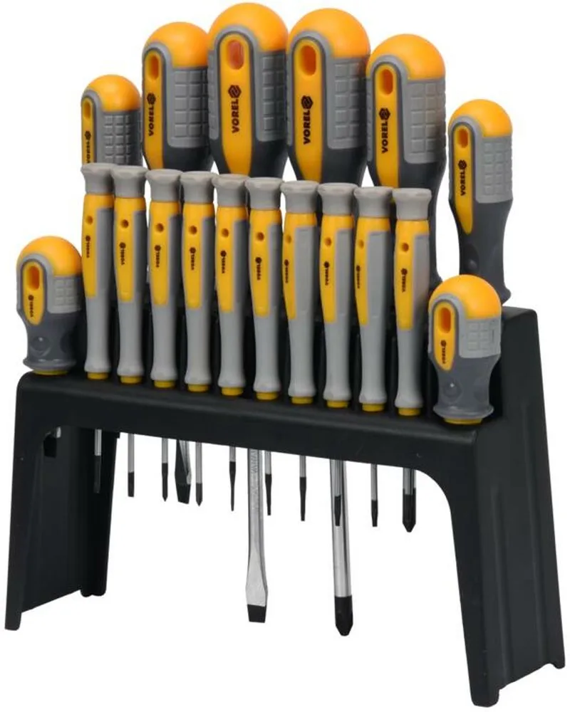 Schroevendraaierset 18-Delig - Sleuf, Phillips & Torx - Inclusief Precisieschroevendraaiers - Duurzaam CrV 6150 Staal - Ergonomische Antislip Handgrepen - Schroevendraaiers voor Werkplaats & Fijnmechanica by Vorel, Yellow – product image