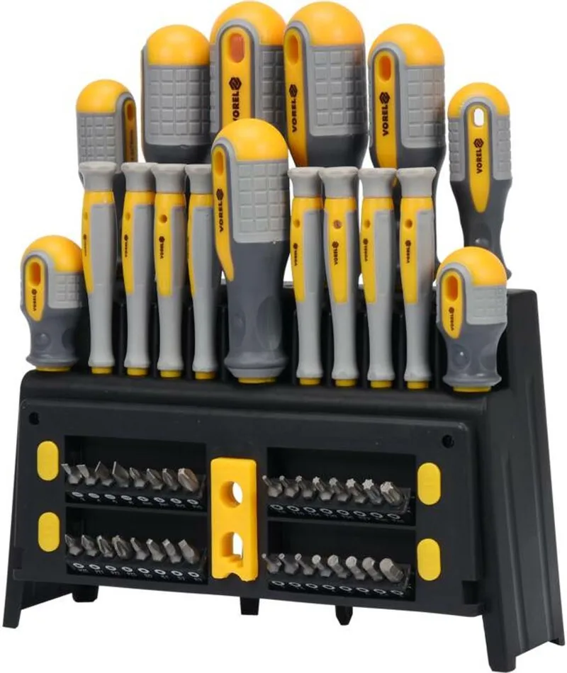 Schroevendraaierset 49-Delig - Sleuf, Phillips, Pozidriv, Hex & Torx - Inclusief Bits, Precisieschroevendraaiers & Magnetiseur - Duurzaam CrV 6150 Staal - Ergonomische Schroevendraaiers voor Werkplaats & Fijnmechanica von Vorel, Gelb – Produktbild