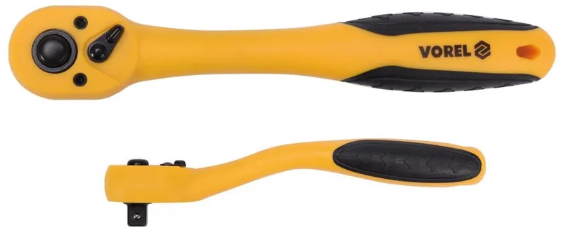 Vorel 53577 - Gebogen Ratelsleutel - 1/2'' - Ergonomisch - Staal CrV van Vorel, Geel, Zwart – productafbeelding