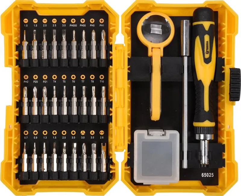 Vorel 65025 - Schroevendraaier Set - Ratelschroevendraaier - 31 Stuks - Ergonomische Handgreep by Vorel, Yellow – product image