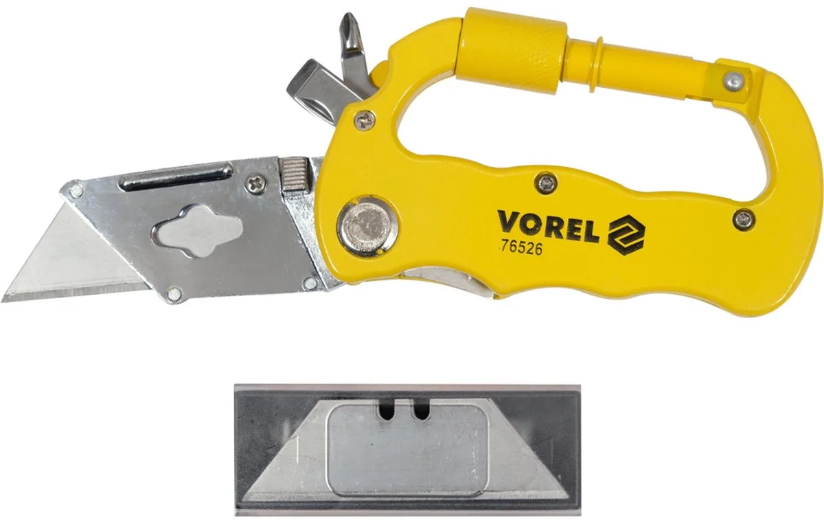 Vorel 76526 - Vouwmes - Trapeziumvormig Mes - Inklapbaar - Karabijnhaak de Vorel, Jaune – image du produit